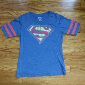 Superman T Shirt, Superman Glitter Logo Striped Shirt, Juniors Superman Shirt
